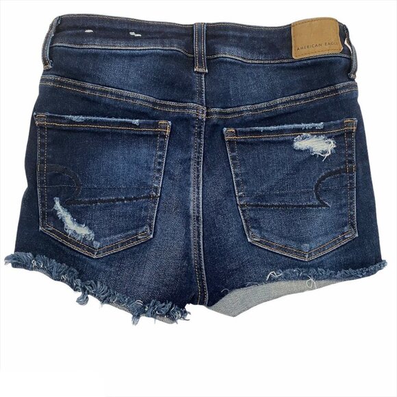 American Eagle Hi Rise Shortie Denim Shorts Distre - Picture 4 of 5